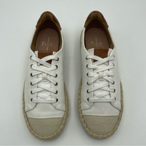 Linea Paolo-SZ 9.5M-Silva Lace Up Platform Sneakers White/Cognac Canvas Leather